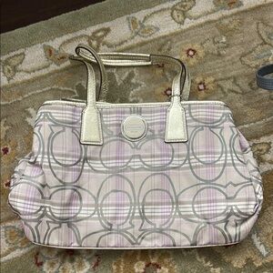 Coach Pink and Gray Shoulder Bag with Signature Monogram